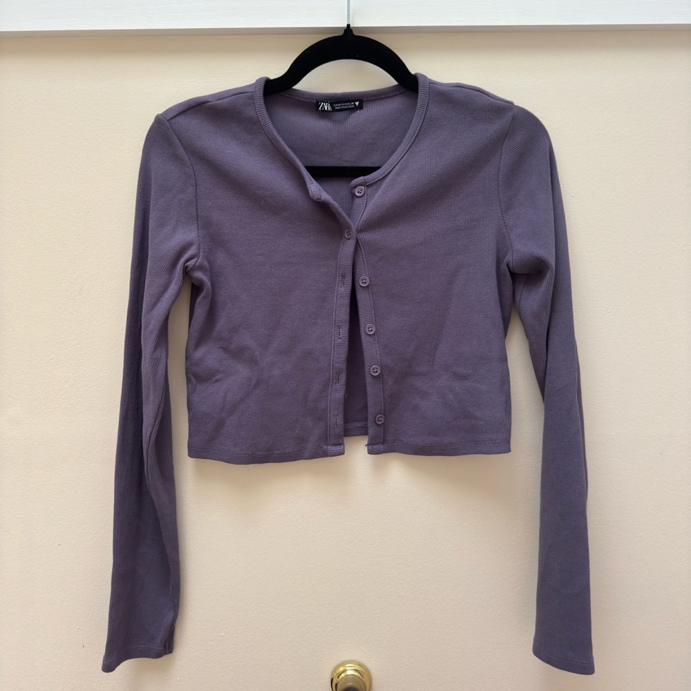 Zara Purple Button Down Crop Top